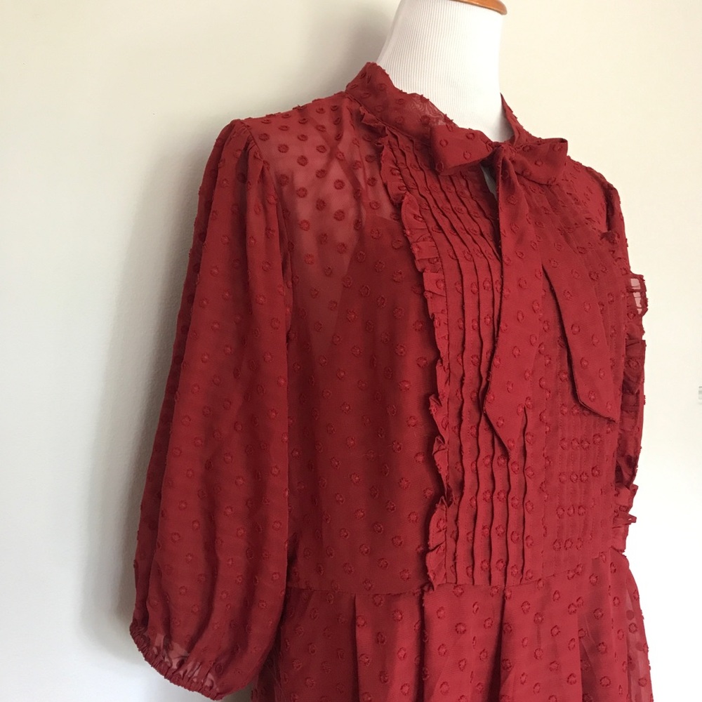 A New Day Fall sheer bow neck dress with slip